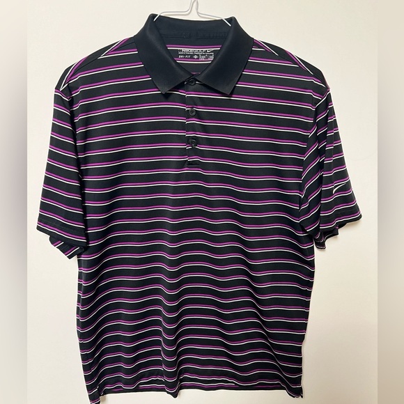 NIKE GOLF PURPLE/BLACK/WHITE DRI-FIT POLO GOLF SHIRT - Picture 1 of 5